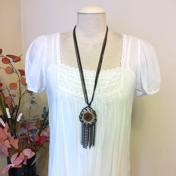 Vintage NEW sandwich jewellery Handmade Bead Pendant VTG Oxidize Silver Necklace - Picture 7 of 7